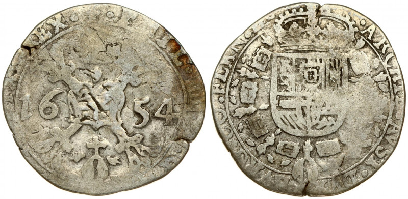 Spanish Netherlands FLANDERS 1/4 Patagon 1654 Averse: St. Andrew's cross; crown ...