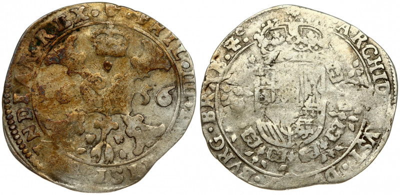 Spanish Netherlands BRABANT 1/4 Patagon 1656 Antwerp. Averse: St. Andrew's cross...