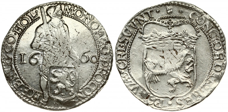 Netherlands HOLLAND 1 Silver Ducat 1660 Averse: Knight standing right with sword...