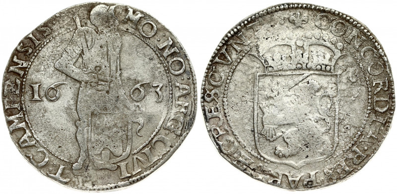 Netherlands KAMPEN 1 Silver Ducat 1663 Averse: Knight standing facing right hold...