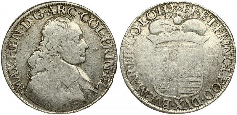 Liege 1 Patagon 1666 Maximilian Henry(1650-1688). Averse: Bust of Maximilian Hen...