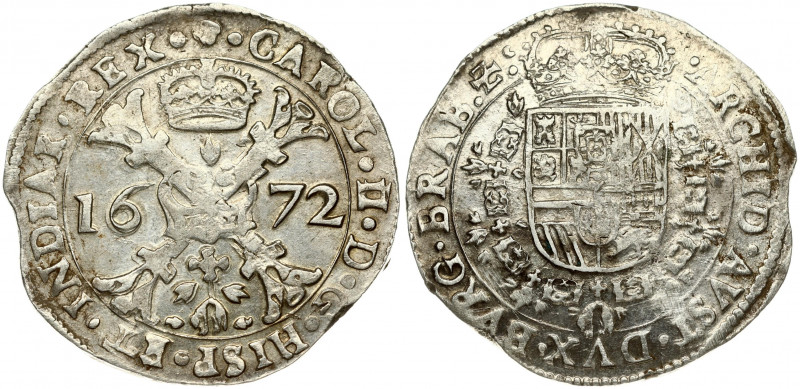 Spanish Netherlands BRABANT 1 Patagon 1672 Brussels. Charles II(1665-1700). Aver...