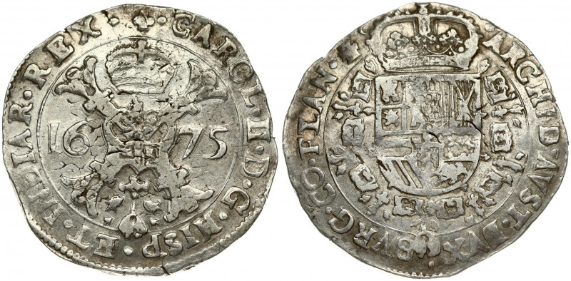 Spanish Netherlands FLANDERS 1 Patagon 1675 Charles II(1665-1700). Averse: St. A...