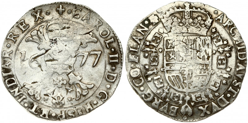 Spanish Netherlands FLANDERS 1 Patagon 1677 Charles II(1665-1700). Averse: St. A...