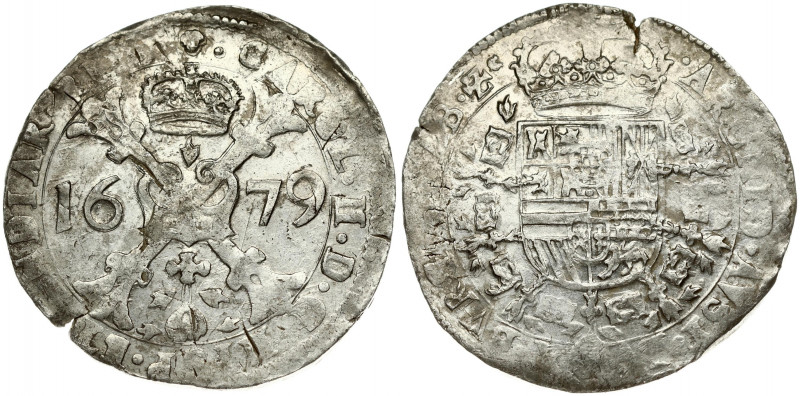 Spanish Netherlands BRABANT 1 Patagon 1679 Brussels. Charles II(1665-1700). Aver...