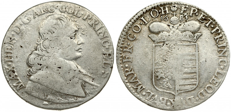 Liege 1 Patagon 1683 Maximilian Henry(1650-1688). Averse: Bust of Maximilian Hen...
