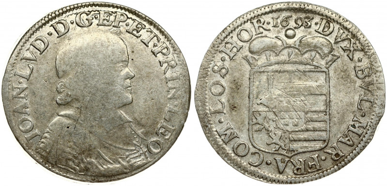Liege 1 Patagon 1693 John Louis(1688-1694). Averse: Bust of John Louis Eldern ri...