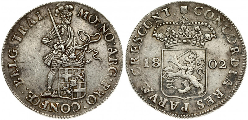 Netherlands UTRECHT 1 Silver Ducat 1802 Averse: Standing armored knight; crowned...