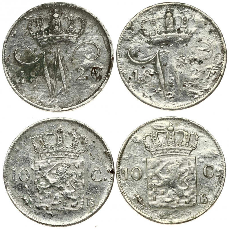 Netherlands 10 Cents 1826B &1827B William I(1815–1840). Averse: Crowned W divide...