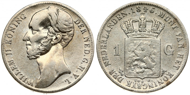 Netherlands 1 Gulden 1846. William II(1840-1849 ). Averse: Head left. Averse Leg...