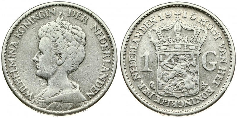 Netherlands 1 Gulden 1915 Wilhelmina I(1890–1948). Averse: Head left. Reverse: C...