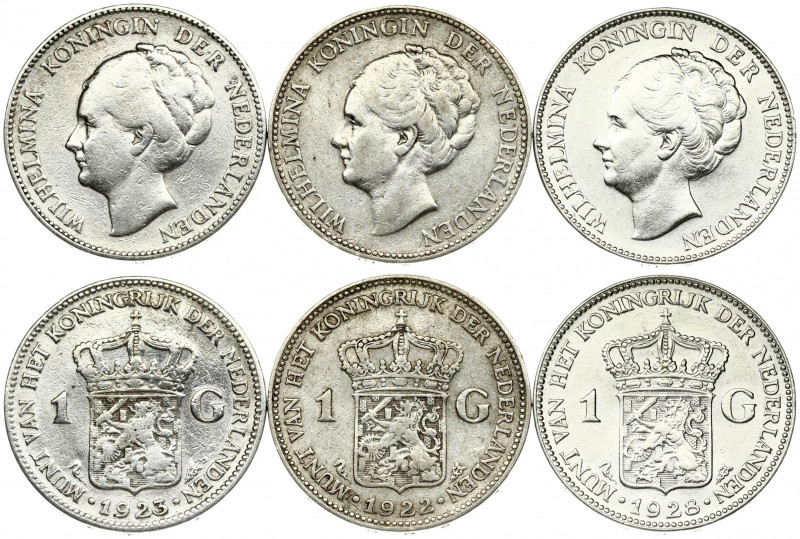 Netherlands 1 Gulden (1922 & 1923 & 1928). Wilhelmina I(1890–1948). Averse: Head...