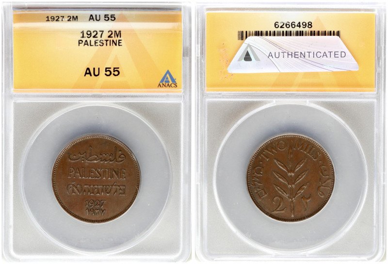 Palestine 2 Mils 1927 Averse: Inscription PALESTINE in English Hebrew and Arabic...