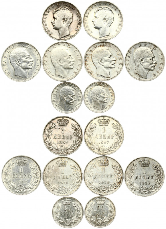 Serbia 50 Para & 1 Dinar (1897-1915). Alexander I(1889-1902) & Peter I(1903-1918...