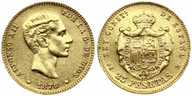 Spain 25 Pesetas 1876 (78) DE-M Alfonso XII(1874-1885). Averse: Young head right. Averse Legend: ALFONSO XII... Reverse: Crowned mantled arms. Reverse...