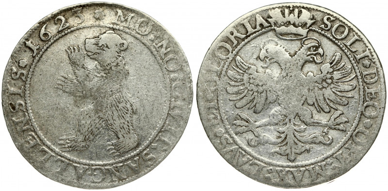 Switzerland SAINT GALL 1 Thaler 1623. Averse: Bear facing left. Year in legend. ...