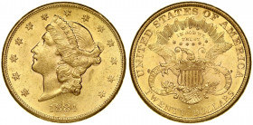 USA 20 Dollars 1884 S San Francisco. 'Liberty Head - Double Eagle' with motto 'TWENTY DOLLARS. Averse: Liberty head wearing a tiara; the 13 stars of t...