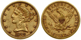 USA 5 Dollars 1899 S San Francisco. Liberty / Coronet Head - Half Eagle With motto. Averse: The bust of Liberty with the date below. Lettering:* * * *...