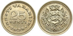 Estonia 25 Senti 1928 Averse: National arms wreath surrounds. Reverse: Denomination above date. Nickel-Bronze. KM 9