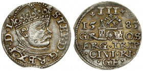 Latvia 3 Groszy 1585 Riga. Stefan Batory (1576–1586). Averse: Crowned bust right. Reverse: Value and coat of arms over the city sign. Silver. Iger R.8...