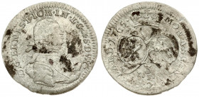 Courland 3 Groszy 1765 ICS Mitava. Ernst Johann Biron(1762-1769). Averse: Bust right. Averse Legend: D • G • ERNEST • IOH • IN • .... Reverse: 2 crown...