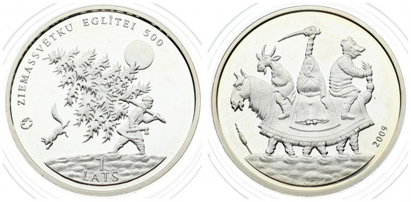 Latvia 1 Lats 2009 Christmas Tree 500th Anniversary. Averse: Three children in f...