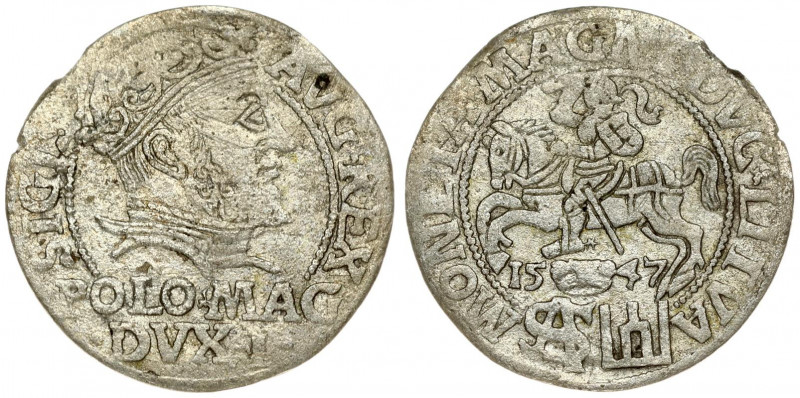 Lithuania 1 Grosz 1547 Vilnius. Sigismund II Augustus (1545-1572). Averse: Crown...