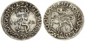 Lithuania 3 Groszy 1562 Vilnius. Sigismund II Augustus (1545-1572) - Lithuanian coins 1562 Vilnius; variety with monogram and Pogon with a shield; TRI...
