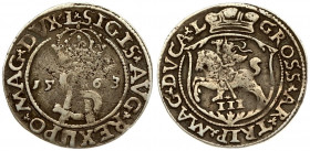 Lithuania 3 Groszy 1563 Vilnius. Sigismund II Augustus (1545-1572) - Lithuanian coins 1563 Vilnius; variety with monogram and Pogon with a shield; TRI...