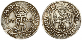 Lithuania 3 Groszy 1564 Vilnius. Sigismund II Augustus (1545-1572) - Lithuanian coins 1562 Vilnius; variety with monogram and Pogon with a shield; TRI...