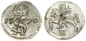 Lithuania 2 Denar 1570 Vilnius. Sigismund II Augustus (1545-1572) Averse: Zygmunt II August (Sigismund) monogram; dividing date. Lettering: AS 15-70. ...