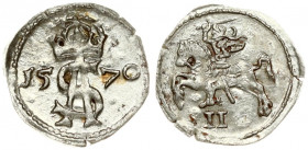 Lithuania 2 Denar 1570 Vilnius. Sigismund II Augustus (1545-1572) Averse: Zygmunt II August (Sigismund) monogram; dividing date. Reverse: Rider on the...