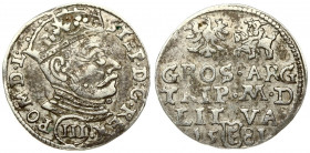 Lithuania 3 Groszy 1581 Vilnius. Stephen Bathory(1576–1586). Averse: Crowned bust right. Reverse: Value; divided date; symbols and two-line inscriptio...