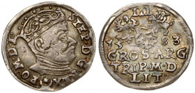 Lithuania 3 Groszy 1583 Vilnius. Stephen Bathory(1576–1586). Averse: Crowned bust right. Reverse: Value; divided date; symbols and two-line inscriptio...