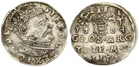 Lithuania 3 Groszy 1584 Vilnius. Stephen Bathory(1576–1586). Averse: Crowned bust right. Reverse: Value; divided date; symbols and two-line inscriptio...