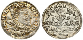 Lithuania 3 Groszy 1593 Vilnius. Sigismund III Vasa (1587-1632) Averse: Crowned bust right. Reverse: Value; divided date; symbols and two-line inscrip...