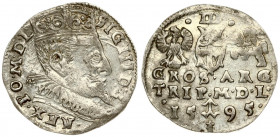 Lithuania 3 Groszy 1595 Vilnius. Sigismund III Vasa (1587-1632) Averse: Crowned bust right. Reverse: Value; divided date; symbols and two-line inscrip...