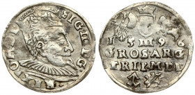 Lithuania 3 Groszy 1596 Vilnius. Sigismund III Vasa (1587-1632) Averse: Crowned bust right. Reverse: Value; divided date; symbols and two-line inscrip...