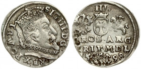 Lithuania 3 Groszy 1598 Vilnius. Sigismund III Vasa (1587-1632) Averse: Crowned bust right. Reverse: Value; divided date; symbols and two-line inscrip...