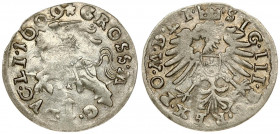 Lithuania 1 Grosz 1609 Vilnius. Sigismund III Vasa (1587-1632). Averse: Crowned bust of Sigismund III right. Reverse: Vytis on horseback left; date in...