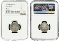 Lithuania 1 Grosz 1610 Vilnius. Sigismund III Vasa (1587-1632). Averse: Displayed eagle in inner circle. Reverse: Vytis on horseback left; date in leg...