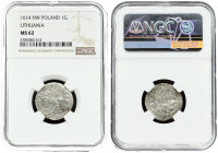 Lithuania 1 Grosz 1614 HW Vilnius. Sigismund III Vasa (1587-1632). Averse: Displayed eagle in inner circle. Reverse: Vytis on horseback left; date in ...