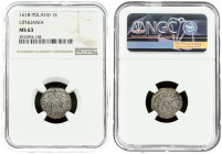 Lithuania 1 Solidus 1618 Vilnius. Sigismund III Vasa (1587-1632). Averse: Monogram and inscription. Reverse: Coat of arms and inscription. Silver. Iva...