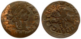 Lithuania 1 Solidus 1663 GFH Oliva. John II Casimir Vasa (1649–1668). Averse: Laureate head of Johann Casimir right GFH below head. Reverse: Vytis on ...
