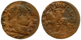 Lithuania 1 Solidus 1663 GFH. John II Casimir Vasa (1649–1668). Averse: Laureate head of Johann Casimir right GFH below head. Reverse: Vytis on horseb...