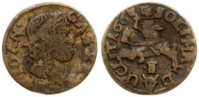 Lithuania 1 Solidus 1663 GFH Oliva. John II Casimir Vasa (1649–1668). Averse: Laureate head of Johann Casimir right GFH below head. Reverse: Vytis on ...