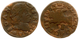 Lithuania 1 Solidus 1663 GFH Oliva. John II Casimir Vasa (1649–1668). Averse: Laureate head of Johann Casimir right GFH below head. Reverse: Vytis on ...