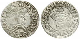 Poland Gdansk 1 Grosz 1533 Sigismund I (1506–1548). Averse Lettering: *SIGIS * I * REX * PO * DO * TOCI * PRVSS. Reverse Lettering: *GROSSVS * CIVI * ...