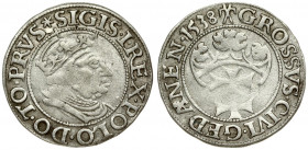 Poland Gdansk 1 Grosz 1538 Sigismund I (1506–1548). Averse Lettering: SIGIS I REX POLO DO TOCI PRVS. Reverse Lettering: GROSSVS CIVI GEDANEN I538. Sil...