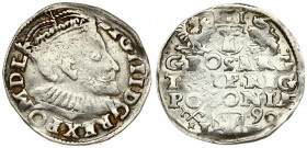 Poland 3 Groszy 1590 Poznan. Sigismund III Vaza(1587–1632). Averse: Crowned bust. Reverse: Value and armorial above legend; date and mintmaster below....